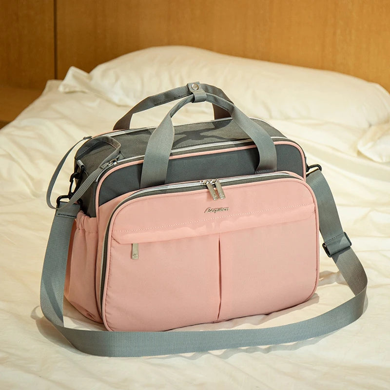 New Maternity Mommy Travel Bag Black Shoulder Bag Handbag Tote Dry and Wet Separation Baby Diaper Stroller Bag