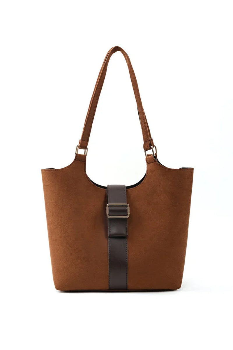 Brown Faux Leather Snap Closure Crossbody Hand Bag Single Compartment Shoulder, Arm and Handbag Brown