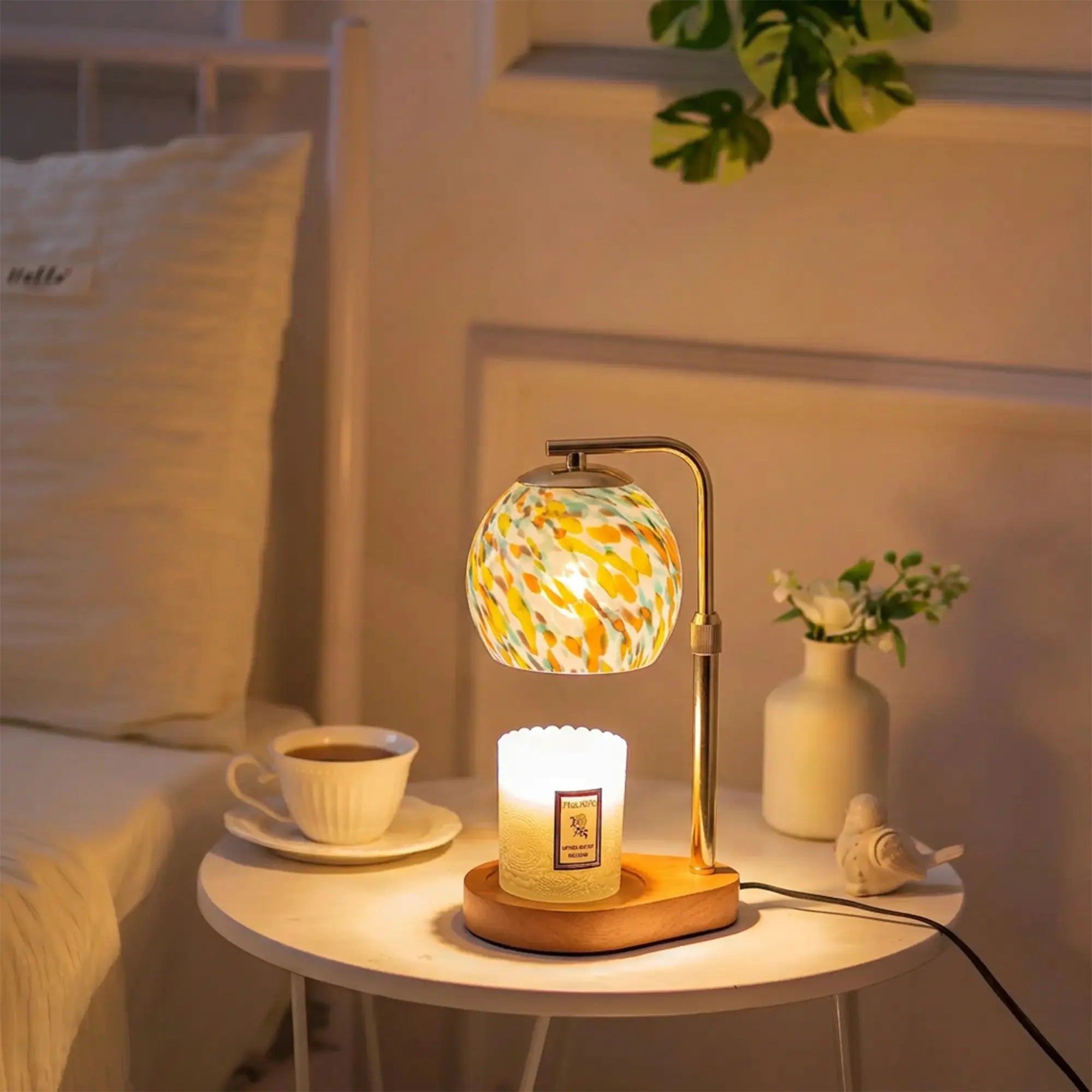 Boho Lamp Modern Metal Candle Warmer Lamp with Timer & Brightness Control Adjustable Flameless Safety Cylindrical Decorative for Home Decor & Relaxation Amber-Scented Jar Candle Warmer Lamp Ornaments White Wood #Summervibes