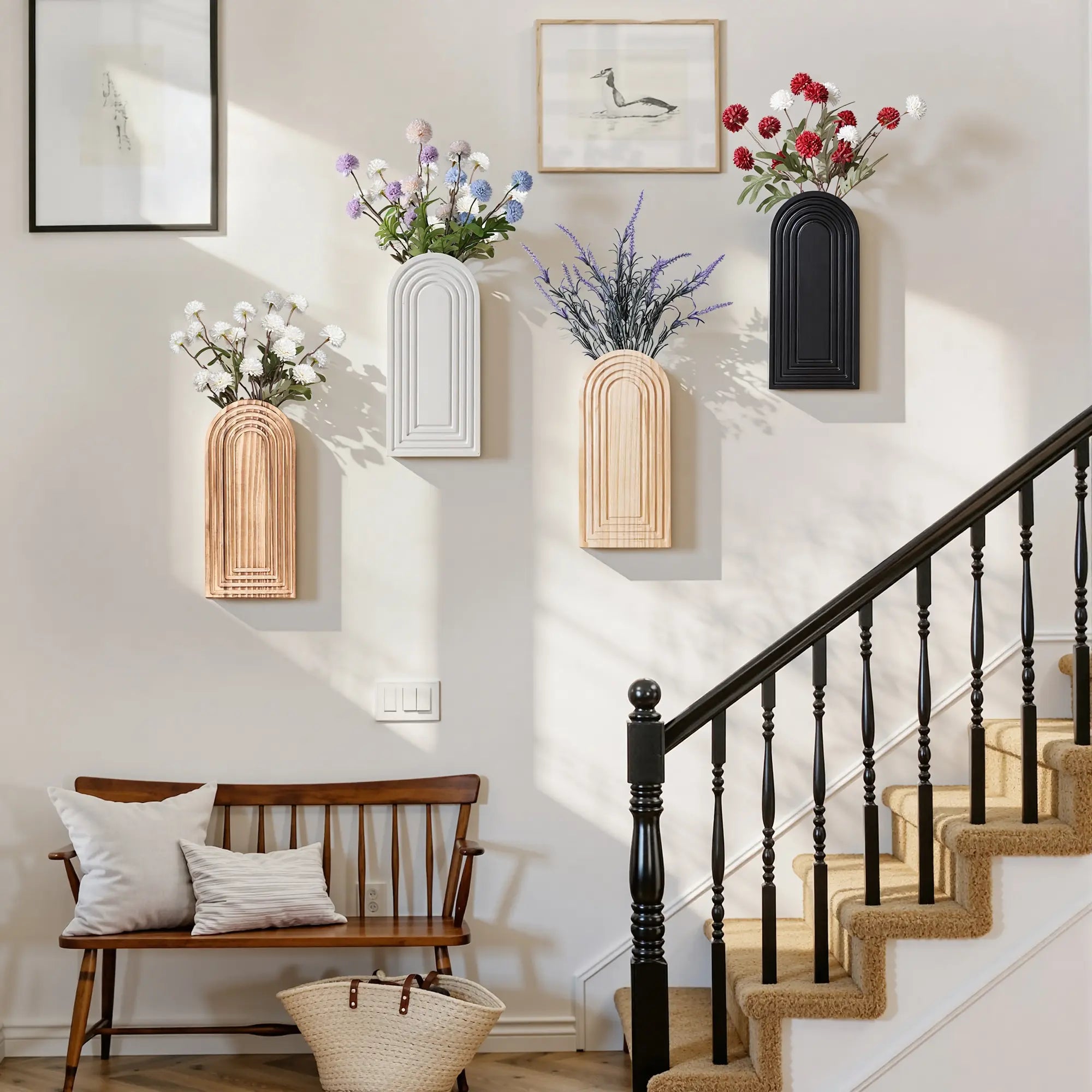 Ivydale Wooden Wall Vase Set of 2, Wall Hanging Planter Modern Farmhouse Wall Decor for Boho Wall Decor for Indoor Entryway Hallway Bathroom Living Room Dining Room
