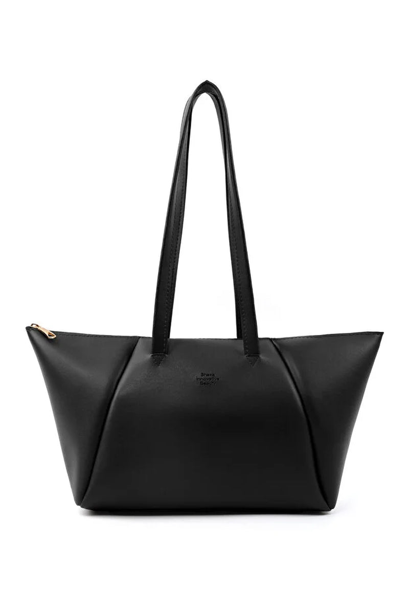 Black Faux Leather Single Compartment Zipper Hand Shoulder Crossbody Bag