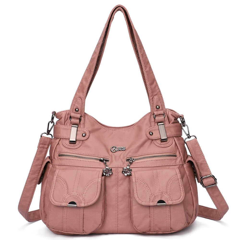Fashion Ladies Soft Leather Portable Messenger Bag Crossbody Bags for Women Zipper Pocket Soft Casual Tote