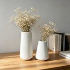 Set of 2 Matte Cream White Ribbed Plastic Vases - Unbreakable Modern Wabi-Sabi Flower Vase, Decorative Vase, Lightweight Centerpiece for Dried Pampas & Fresh Flowers, Ideal for Living Room, Bedroom, Office, Housewarming Gift, Home Decor Vase