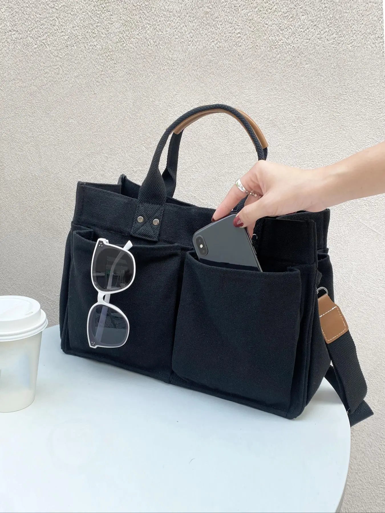 2024 Women'S Solid Color Canvas Tote Bag for School with Removable Bottom Compartment, Large Capacity Oversize Trendy Shoulder Bag for College