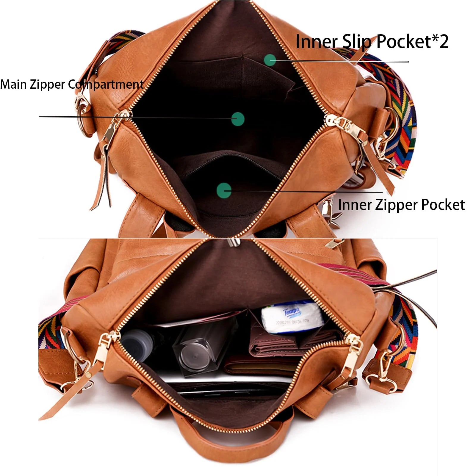 Backpack Purse for Women Fashion Waterproof PU Leather School Backpack Convertible Shoulder Bags Brown