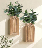 Ivydale 2 Pack Wooden Wall Vases with Fake Plants, Wall Hanging Planters Boho Modern Farmhouse Indoor for Narrow Spaces Entryway Bathroom Home Office Decoration, Brown