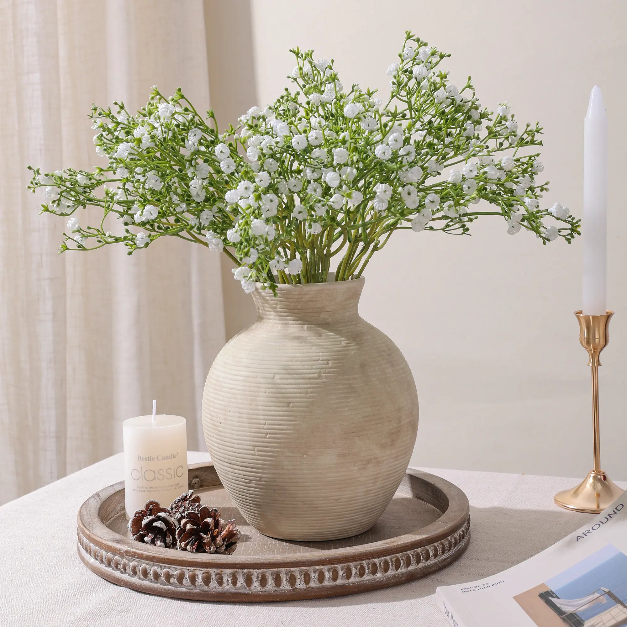 Ivydale Ceramic Flower Vase Home Decor, 7.4 in Farmhouse Table Vases Rustic Vintage Living Room Kitchen Bedroom Decoration Pottery Decorative Vases for Flowers House Shelf Office Desk Dining Entryway, Retro