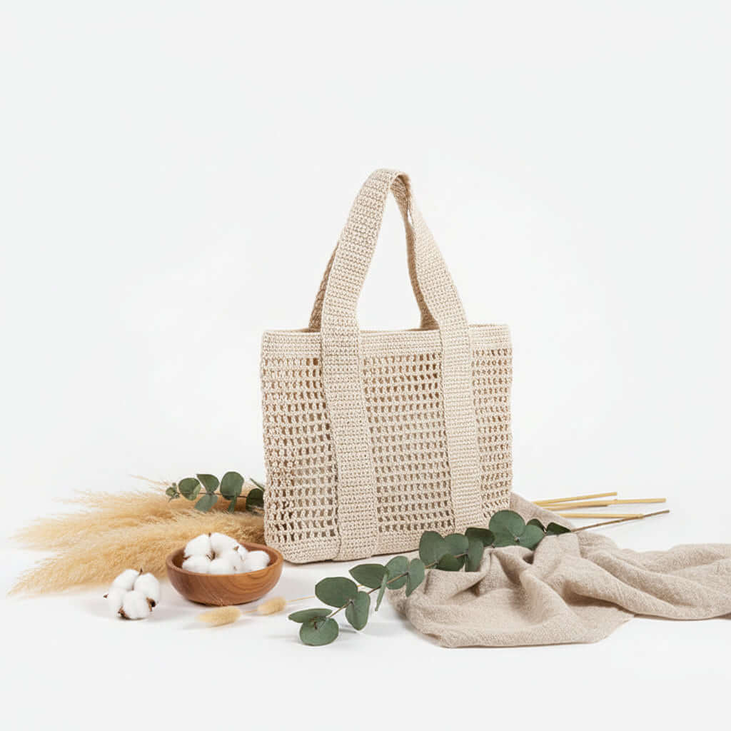 Hollow Cutout Straw Beach Bag Casual Large Cotton Thread Woven Bag