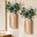 Ivydale 2 Pack Wooden Wall Vases with Fake Plants, Wall Hanging Planters Boho Modern Farmhouse Indoor for Narrow Spaces Entryway Bathroom Home Office Decoration, Brown