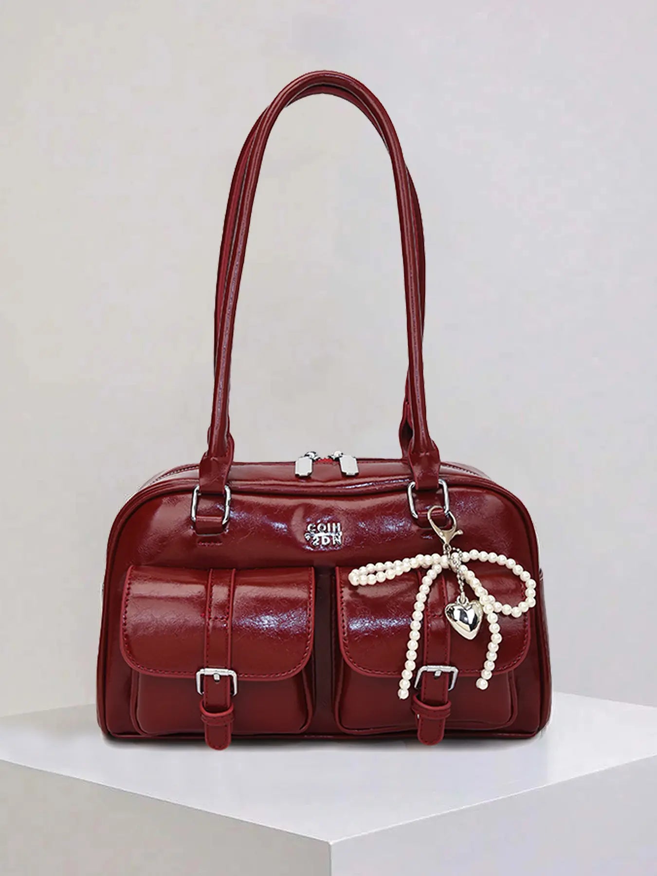 Retro Style Double Pocket Handbag, Fashionable Underarm Shoulder Bag with Pendant, Simple and Versatile Single Shoulder Baguette Bag, Niche Design Suitable for College Students, Office Workers Daily Commuting, Casual Fashion Bag, Etc.