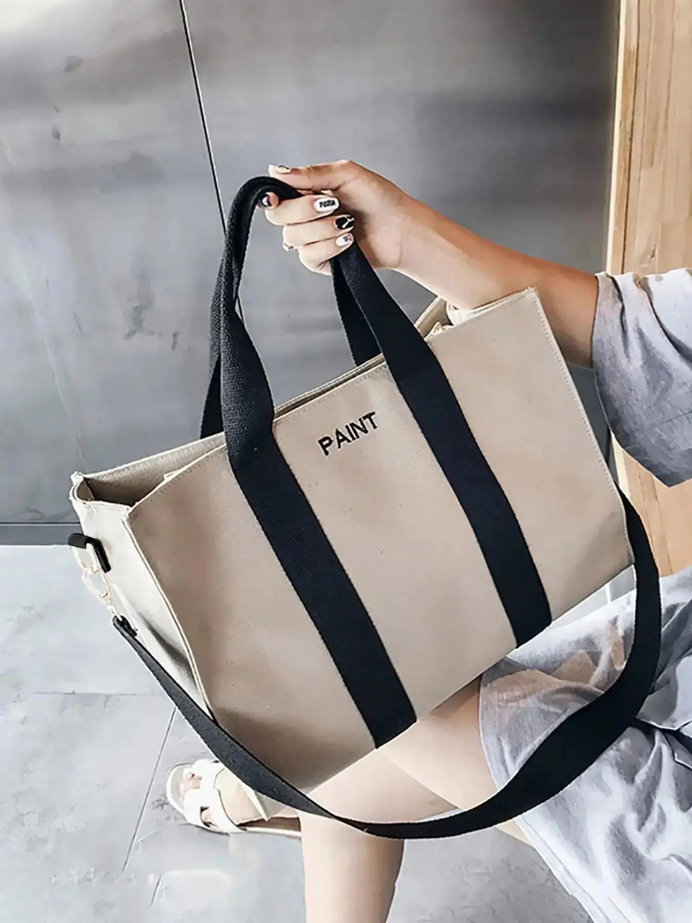 2024 Women'S Solid Color Canvas Tote Bag for School with Removable Bottom Compartment, Large Capacity Oversize Trendy Shoulder Bag for College