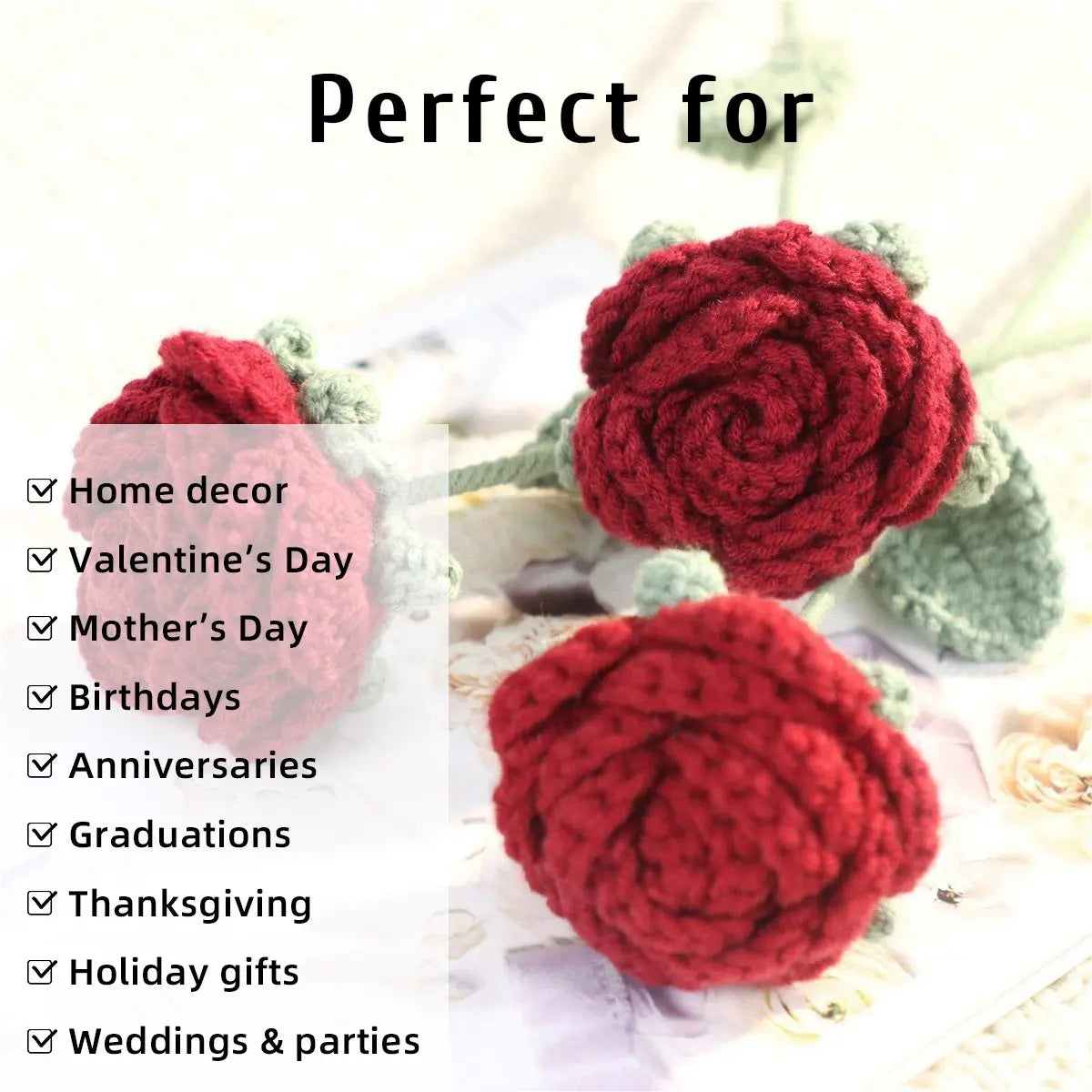 Artificial Fiber Handmade Rose Flowers, Artificial Rose Bouquet, Valentine'S Day, Mother'S Day, Christmas, Thanksgiving, Graduation, Teacher'S Day, Father'S Day, Home Decor