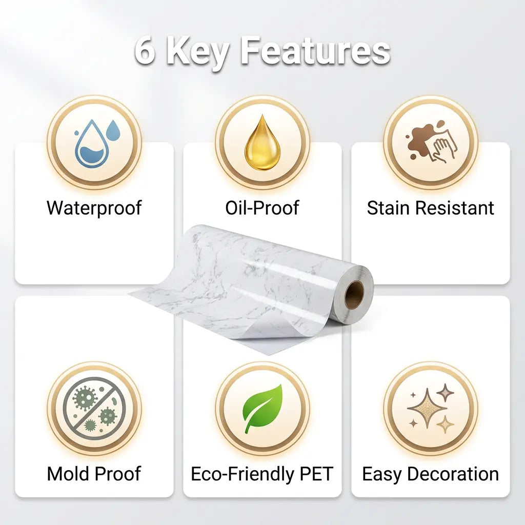 23.62In*393.7In/23.6In*196.8In Marble Peel-And-Stick Countertop Contact Paper, Self-Adhesive Waterproof Oil-Proof PET Stickers for Kitchen Cabinets, Heat-Resistant Thick Peel-And-Stick Furniture Stickers for Door Renovation, Stick-On Furniture Stickers