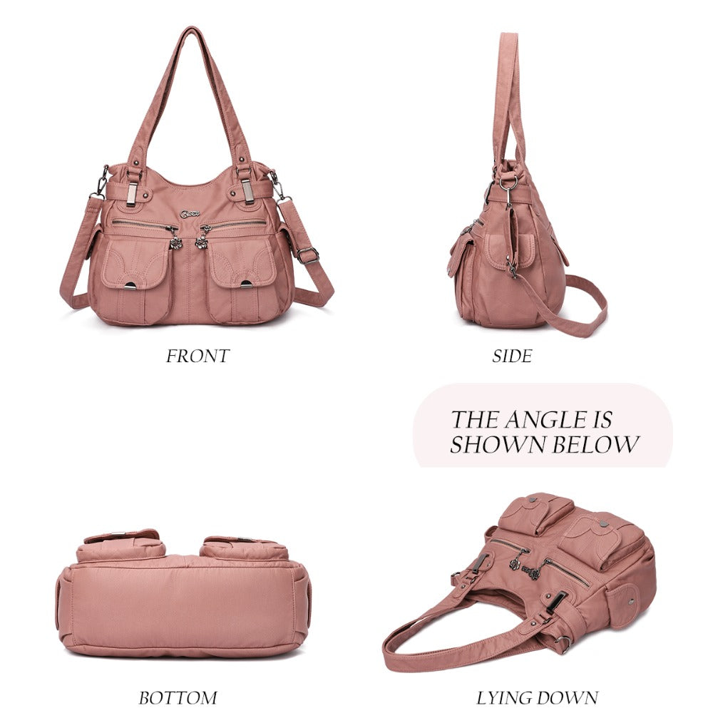 Fashion Ladies Soft Leather Portable Messenger Bag Crossbody Bags for Women Zipper Pocket Soft Casual Tote