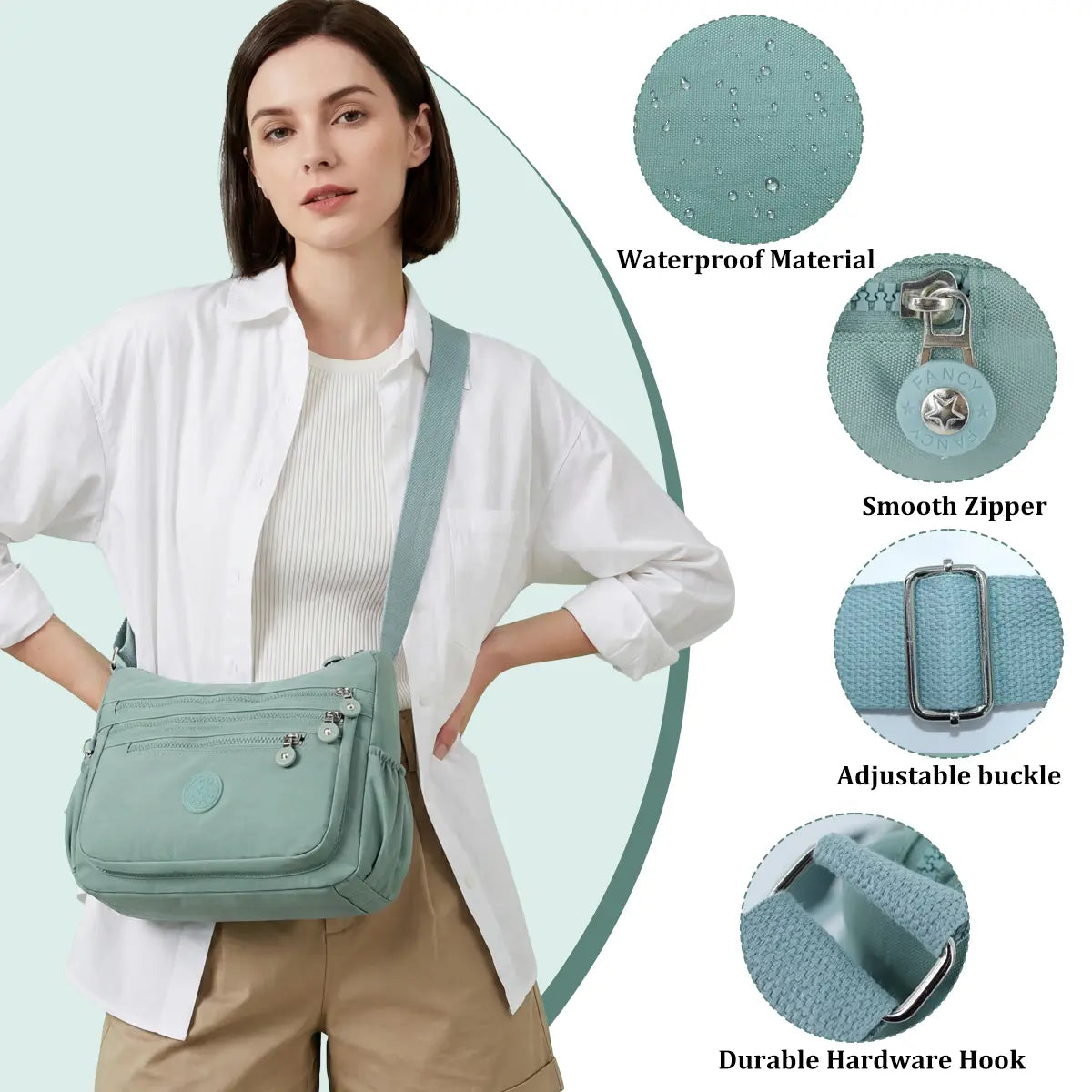 Nylon Fabric Crossbody Bag, Anti-Theftwomen'S Shoulder Bag, Multi-Layer Pocket Wallet, Solid Color Nylon Fanny Pack, Daily Commuting Nylon Bum Bag,Perfect for Mother'S Day & Valentine'S Day Gifts