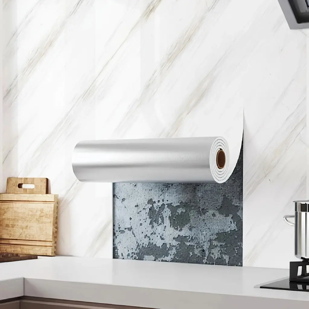 Self-Stick Modern Marble Tile Sticker Roll, Thick Large Size, Peel and Stick, Removable Adhesive, Kitchen Splash Guard, Bathroom, Marble Backsplash Wallpaper, Peel and Stick Wallpaper Designs