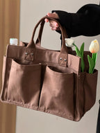 2024 Women'S Solid Color Canvas Tote Bag for School with Removable Bottom Compartment, Large Capacity Oversize Trendy Shoulder Bag for College