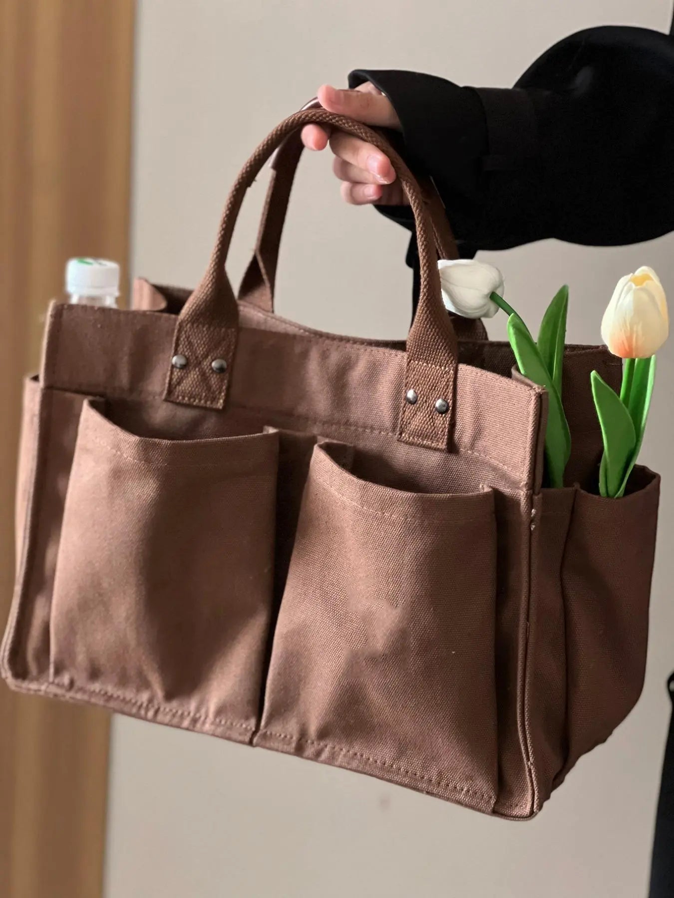 2024 Women'S Solid Color Canvas Tote Bag for School with Removable Bottom Compartment, Large Capacity Oversize Trendy Shoulder Bag for College