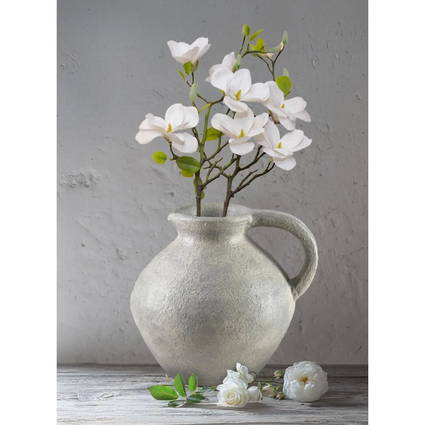 Serene Spaces Living Gray Ceramic Jug Vase 10.5 Diameter & 10.5 Tall Vintage Pitcher Design Stone like Texture Exotic Vase for Long Stemmed Flowers