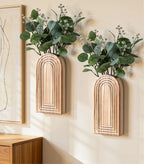 Ivydale 2 Pack Wooden Wall Vases with Fake Plants, Wall Hanging Planters Boho Modern Farmhouse Indoor for Narrow Spaces Entryway Bathroom Home Office Decoration, Brown